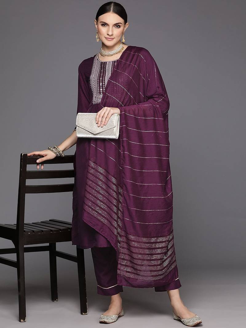 Women Yoke Design Empire Sequinned Kurta with Trousers & Dupatta