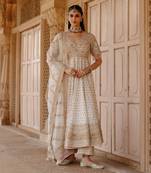 Daisy ivory embroidered silk chanderi anarkali set