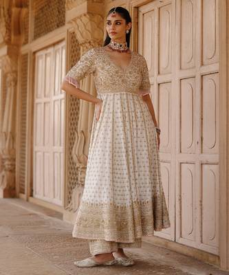 Daisy ivory embroidered silk chanderi anarkali set 5