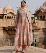 Pink embroidered silk chanderi anarkali set