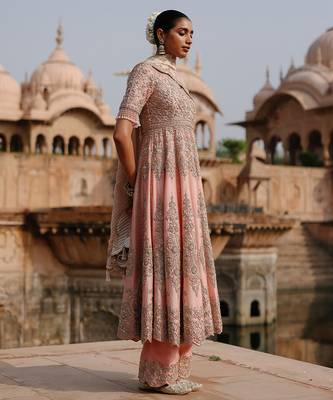 Pink embroidered silk chanderi anarkali set 3