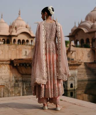 Pink embroidered silk chanderi anarkali set 4
