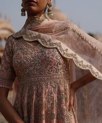 Pink embroidered silk chanderi anarkali set 5
