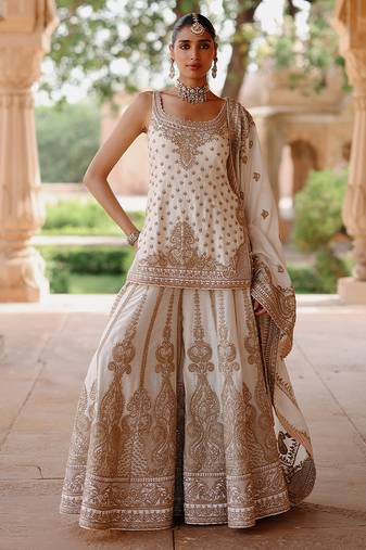 Daisy ivory embroidered silk chanderi sharara set