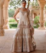 Daisy ivory embroidered silk chanderi sharara set