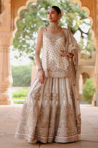 Daisy ivory embroidered silk chanderi sharara set