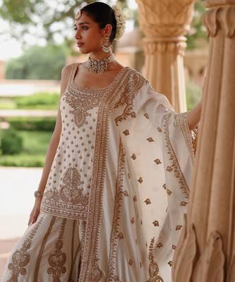 Daisy ivory embroidered silk chanderi sharara set 3
