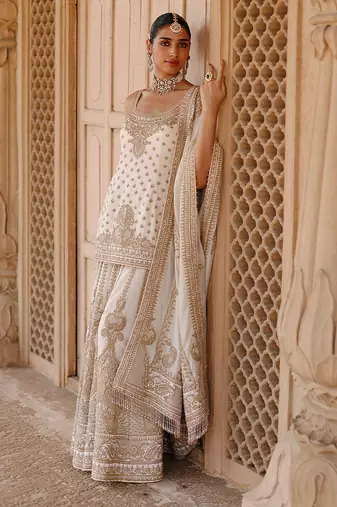 Daisy ivory embroidered silk chanderi sharara set