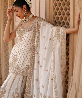 Daisy ivory embroidered silk chanderi sharara set 5