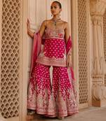 Hot pink embroidered silk chanderi gharara set