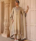 Gold embroidered silk tissue long chauga set