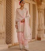 Pink embroidered silk chanderi kurta set
