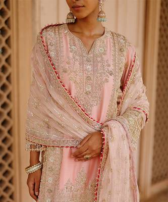 Pink embroidered silk chanderi kurta set 2