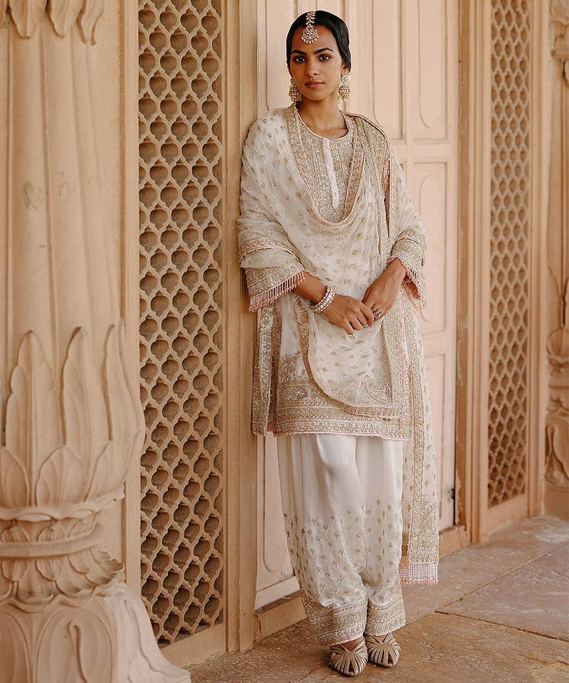 Daisy ivory embroidered silk chanderi kurta set