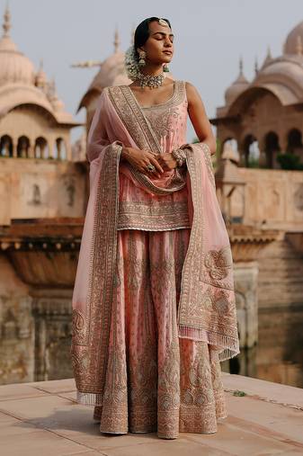 Pink embroidered silk chanderi sharara set