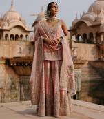 Pink embroidered silk chanderi sharara set