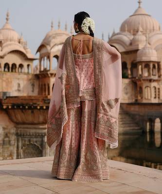 Pink embroidered silk chanderi sharara set 3