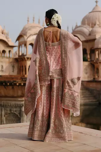 Pink embroidered silk chanderi sharara set