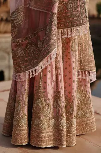 Pink embroidered silk chanderi sharara set