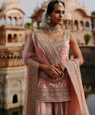 Pink embroidered silk chanderi sharara set 5
