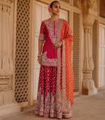 Hot pink embroidered silk chanderi sharara set