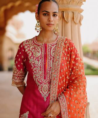 Hot pink embroidered silk chanderi sharara set 3