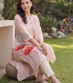 Women Floral Printed Regular Linen Kurta with Trousers & With Dupatta