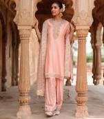 Pink embroidered silk chanderi anarkali set