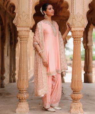 Pink embroidered silk chanderi anarkali set 2