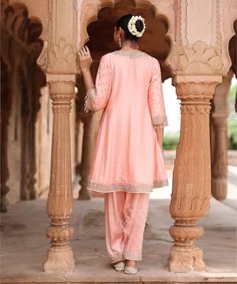 Pink embroidered silk chanderi anarkali set 3