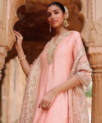 Pink embroidered silk chanderi anarkali set 5
