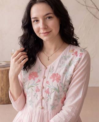 Women Floral Embroidered Empire Thread Work Pure Cotton Kurta with Trousers & With Dupatta 3