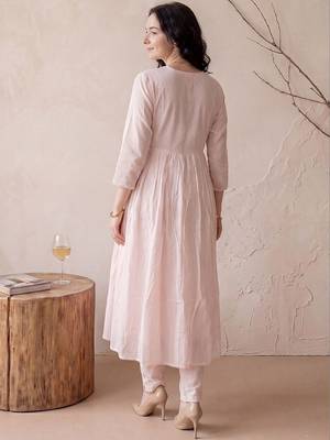 Women Floral Embroidered Empire Thread Work Pure Cotton Kurta with Trousers & With Dupatta 5