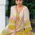 Floral Embroidered Mirror Work Straight Kurta With Trousers & Dupatta