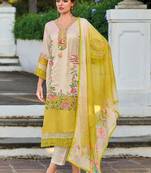 Floral Embroidered Mirror Work Straight Kurta With Trousers & Dupatta