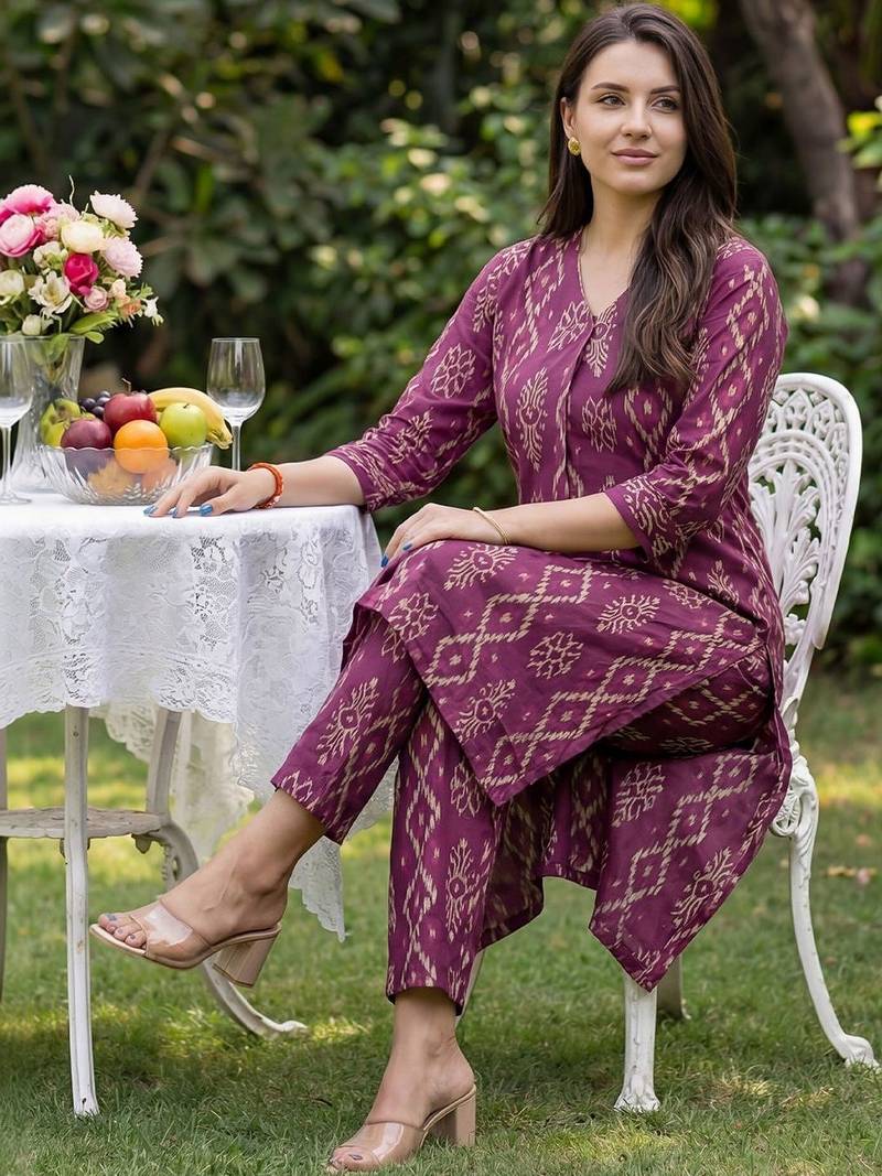 Women Ethnic Motifs Printed Regular Pure Cotton Kurta with Trousers