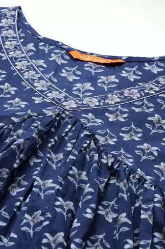 Floral Printed Empire Pure Cotton Kurta with Trousers
