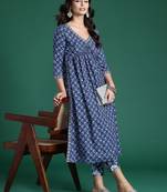 Floral Printed Empire Pure Cotton Kurta with Trousers