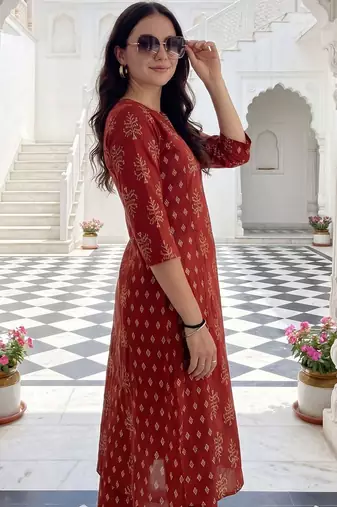 Women Ethnic Motifs Printed Regular Pure Cotton Kurta with Trousers