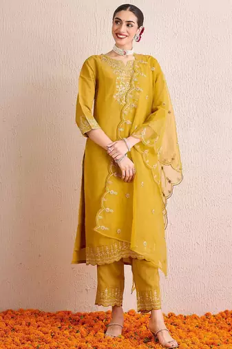 Women Ethnic Motifs Embroidered Regular Gotta Patti Kurta with Trousers & With Dupatta