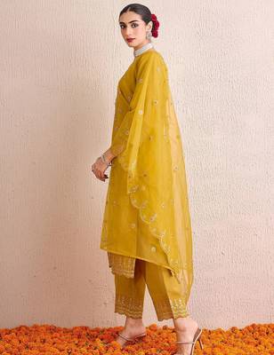 Women Ethnic Motifs Embroidered Regular Gotta Patti Kurta with Trousers & With Dupatta 5