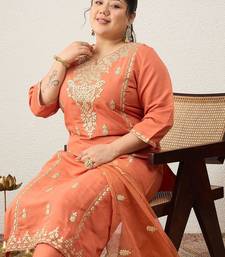 Plus Size Embroidered Regular Gotta Patti Kurta with Trousers & With Dupatta