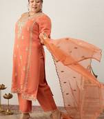 Plus Size Embroidered Regular Gotta Patti Kurta with Trousers & With Dupatta