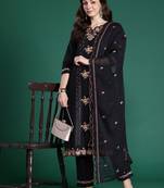 Floral Embroidered Pure Cotton Kurta with Trousers & Dupatta