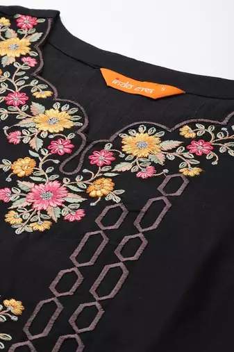 Floral Embroidered Pure Cotton Kurta with Trousers & Dupatta