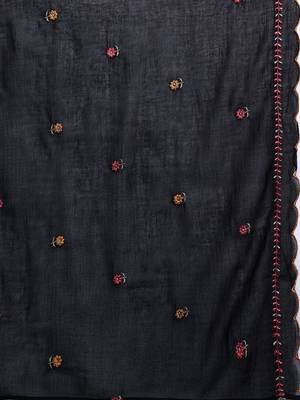 Floral Embroidered Pure Cotton Kurta with Trousers & Dupatta 4