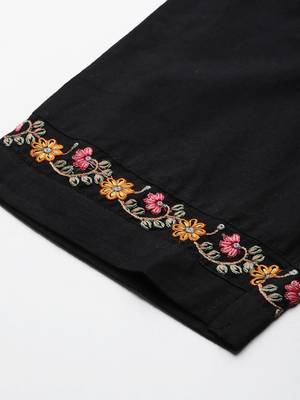 Floral Embroidered Pure Cotton Kurta with Trousers & Dupatta 8