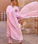 Women Ethnic Motifs Embroidered Cotton Kurta with Trousers & Dupatta