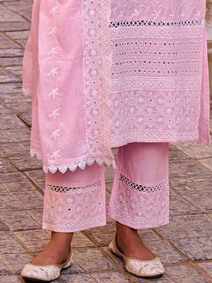 Women Ethnic Motifs Embroidered Cotton Kurta with Trousers & Dupatta 5