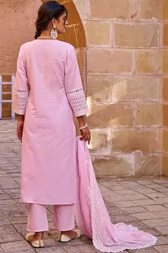 Women Ethnic Motifs Embroidered Cotton Kurta with Trousers & Dupatta